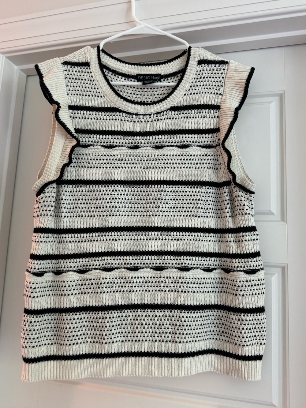 Cream and Black Striped Ruffle-Sleeve Tank